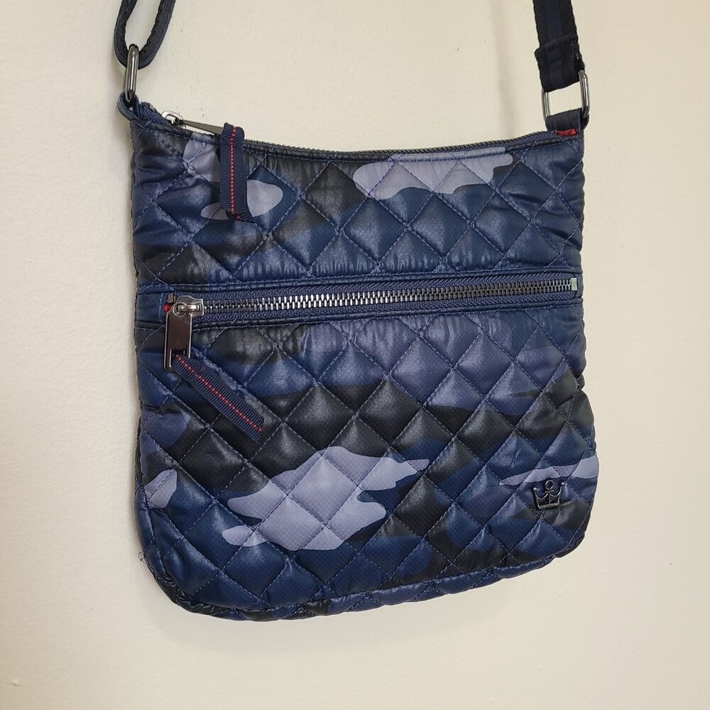 Oliver Thomas Crossbody Bag Quilted Blue Camo Purse EUC